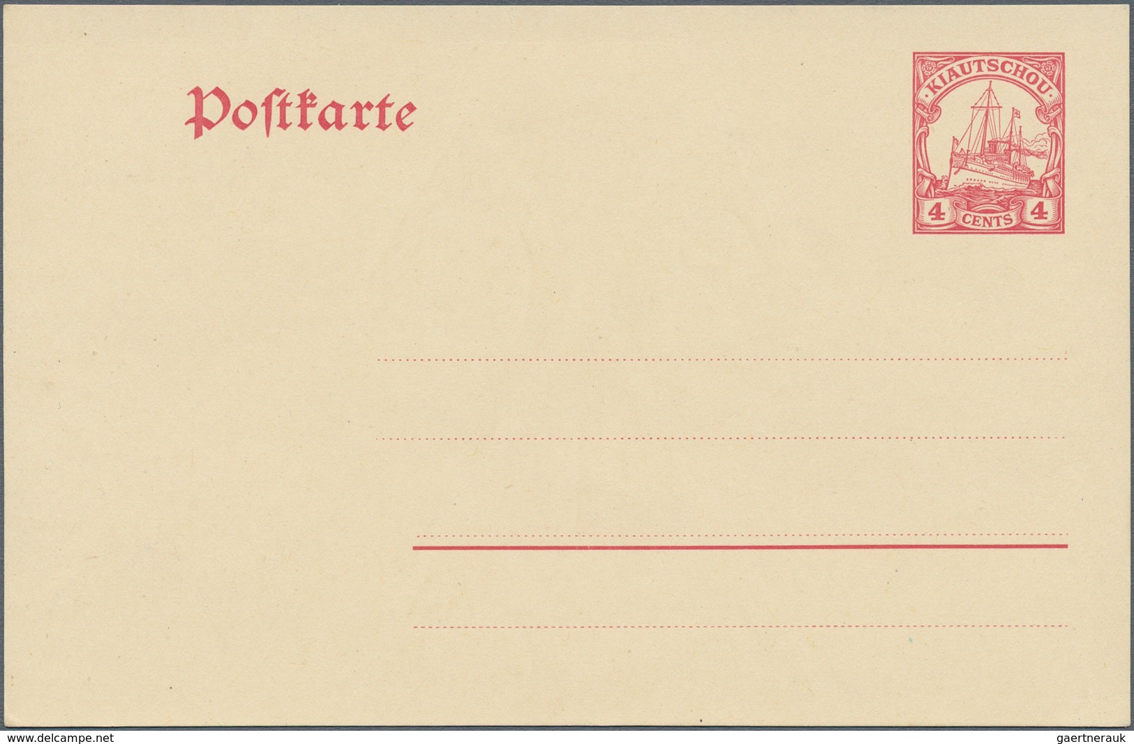 Deutsche Kolonien - Kiautschou - Ganzsachen: 1911. Postkarte 4 Cents Schiffstype, Anschriftlinien 85 - Kiaochow