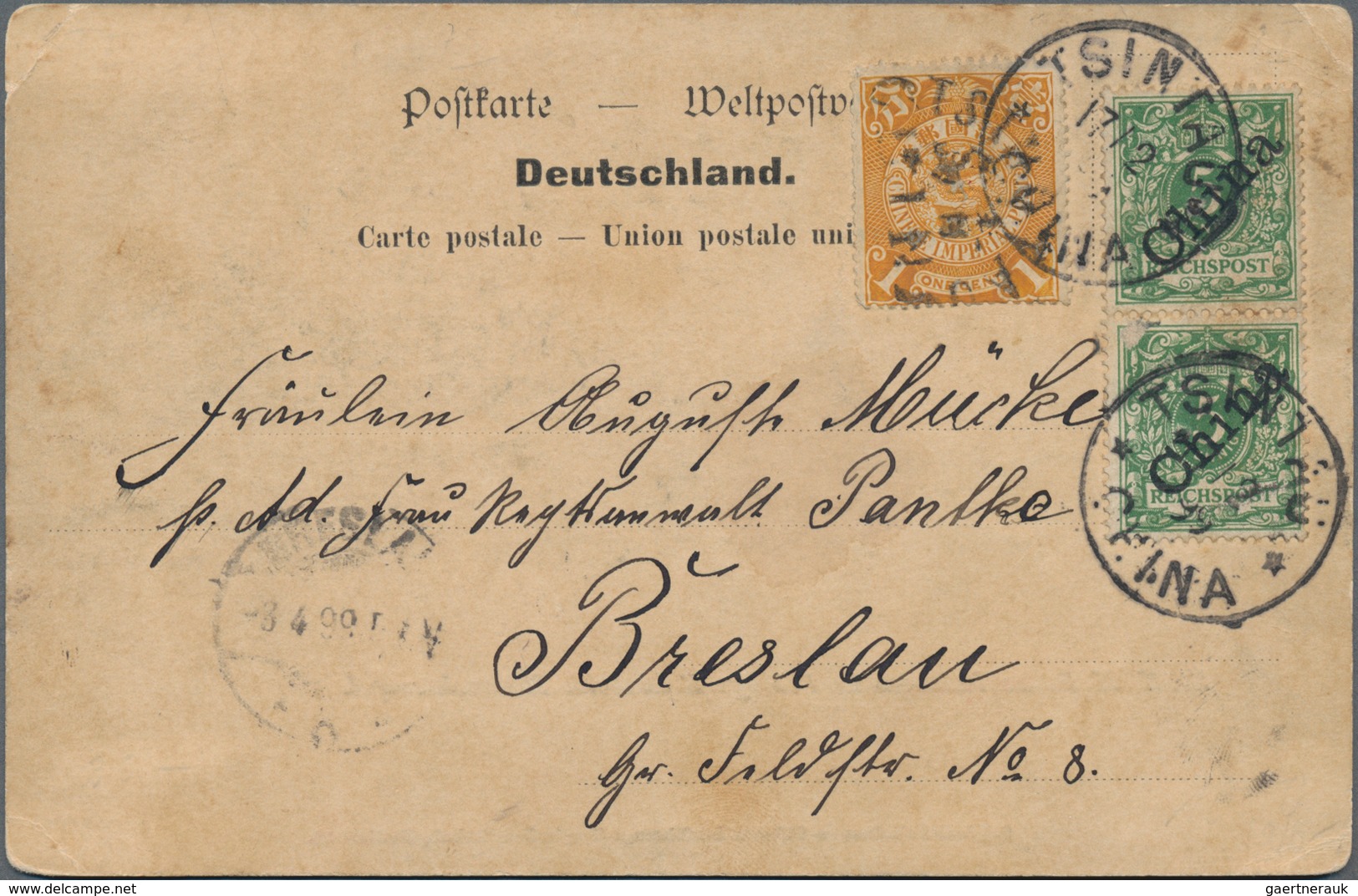 Deutsche Kolonien - Kiautschou - Besonderheiten: 1899 (17.2.), "TSINGTAU * CHINA *" Auf Senkrechtem - Kiauchau