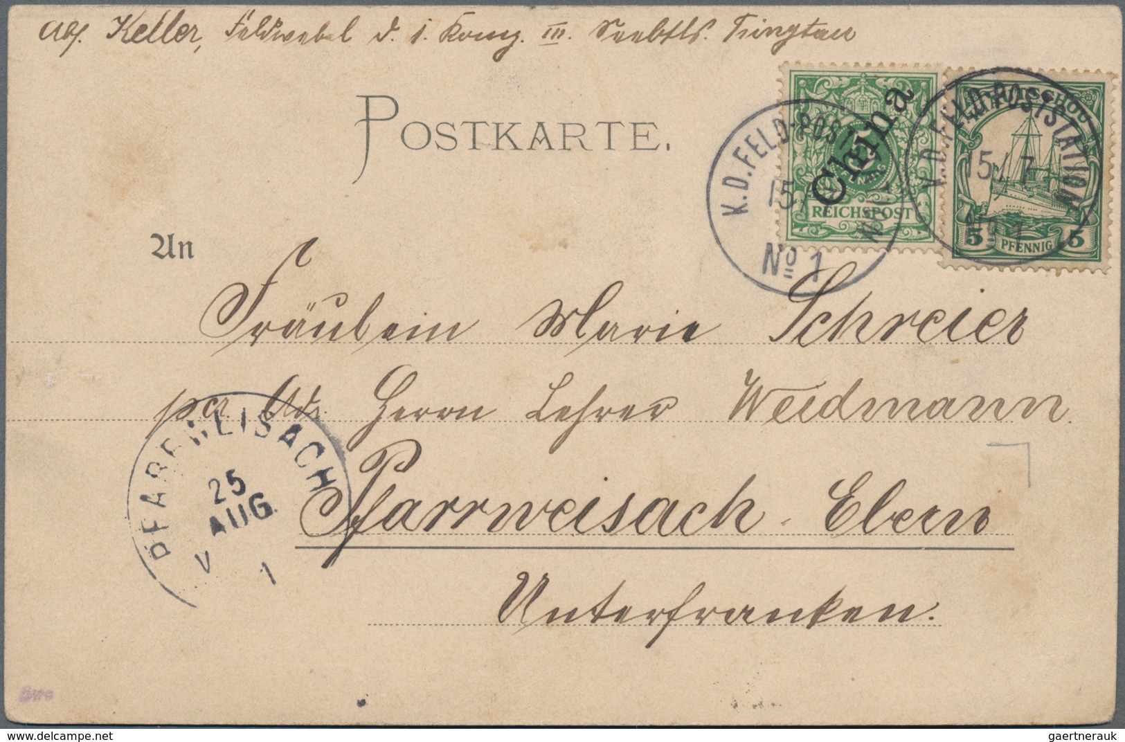 Deutsche Kolonien - Kiautschou - Besonderheiten: 1901 (15.t.), "K.D.FELD-POSTSTATION No.1" (Verwendu - Kiaochow