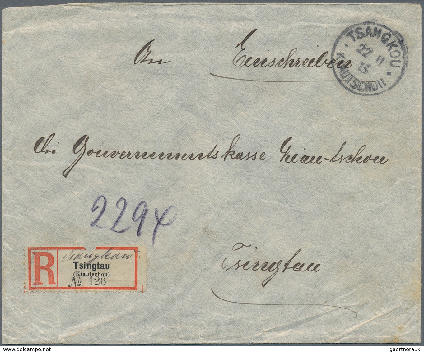 Deutsche Kolonien - Kiautschou - Besonderheiten: 1913 (22.11.), 4x4 Cents + 2 Cents (Eckmangel) Auf - Kiautschou