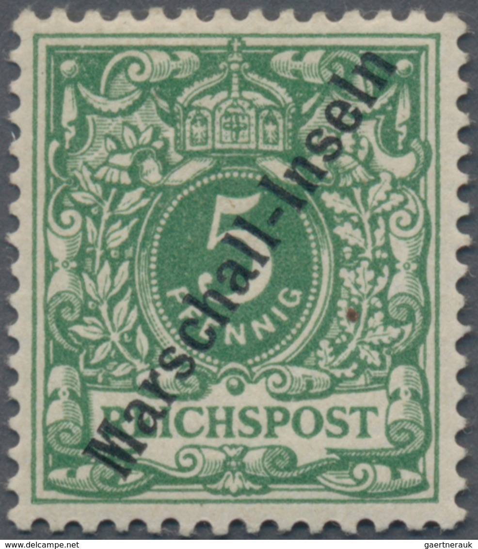 Deutsche Kolonien - Marshall-Inseln: 1899, 5 Pfg. Grün, Steiler Aufdruck, Sauber Ungebraucht, Signie - Marshall-Inseln