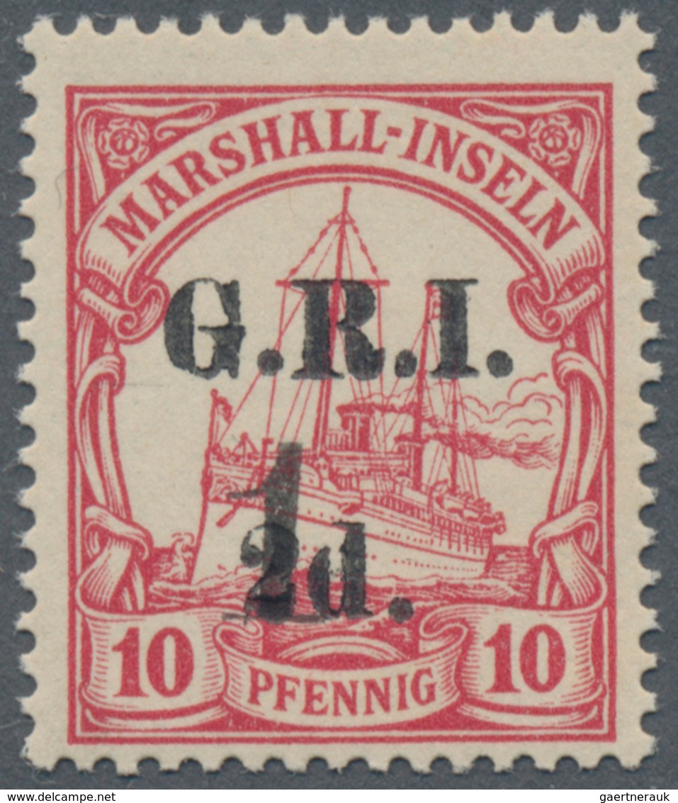 Deutsche Kolonien - Marshall-Inseln - Britische Besetzung: 1915, 1 Auf 2d. Auf 10 Pfg. Karminrot, Fa - Marshall Islands