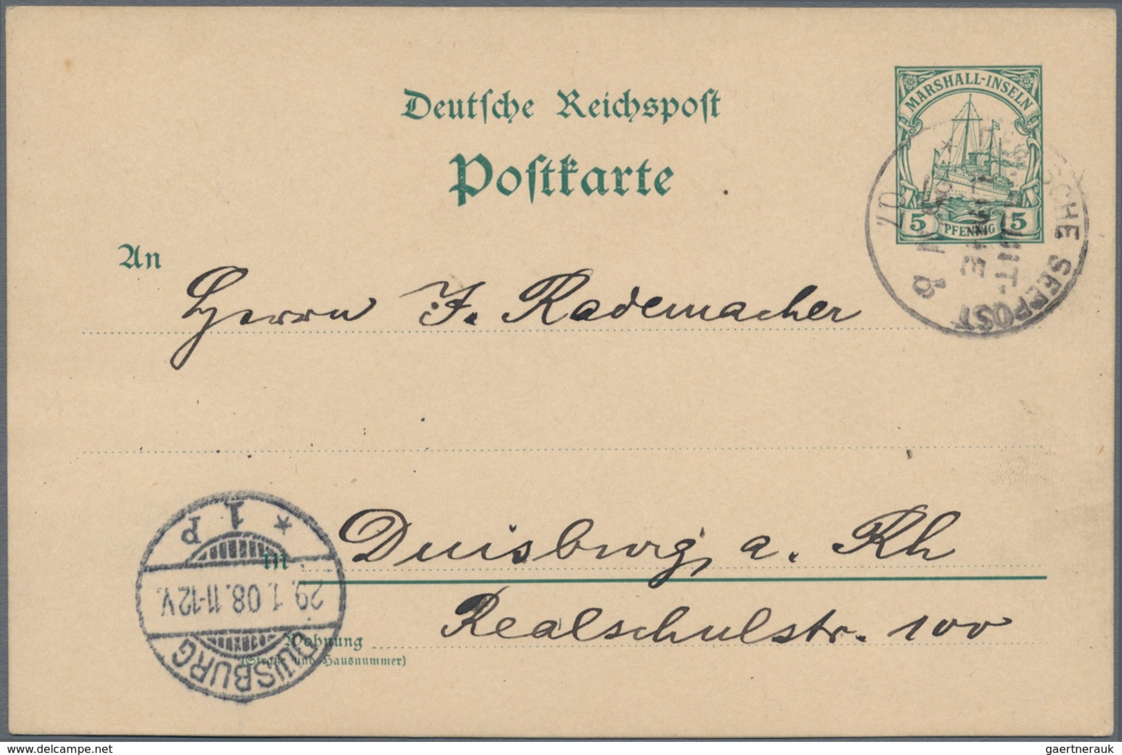 Deutsche Kolonien - Marshall-Inseln - Stempel: 1907 (25.11.), "DEUTSCHE SEEPOST JALUIT-LINIE * B" (D - Marshalleilanden