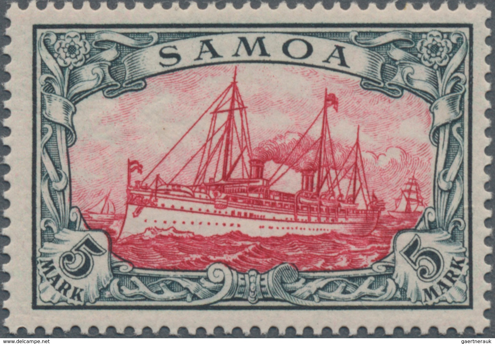 Deutsche Kolonien - Samoa: 1900, 5 Mk Kaiseryacht O. WZ, Grünschwarz/bräunlichkarmin, In Tadelloser, - Samoa