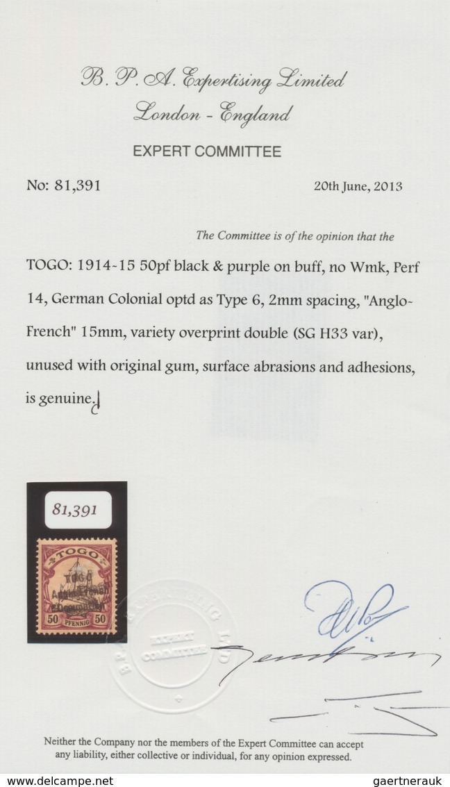 Deutsche Kolonien - Togo - Britische Besetzung: 1914-15, 50 Pf. Dunkelbräunlichlila/rotschwarz Auf M - Togo