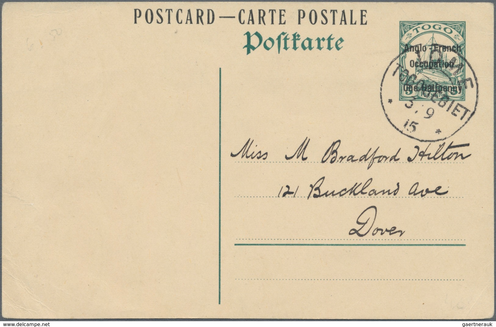 Deutsche Kolonien - Togo - Ganzsachen: 1915, Britische Besetzung, Gebrauchte Ganzsachenpostkarte Mit - Togo