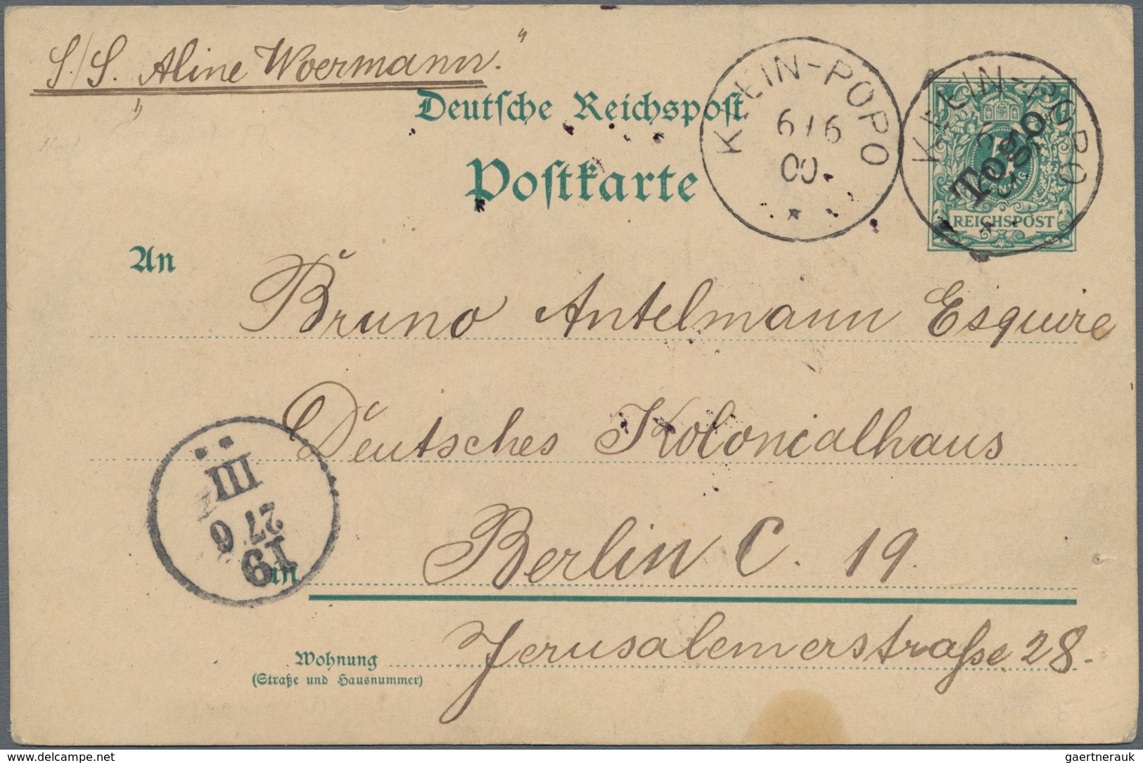 Deutsche Kolonien - Togo - Ganzsachen: 1900, Bedarfs- Und Portogerecht Verwendete Ganzsachenpostkart - Togo