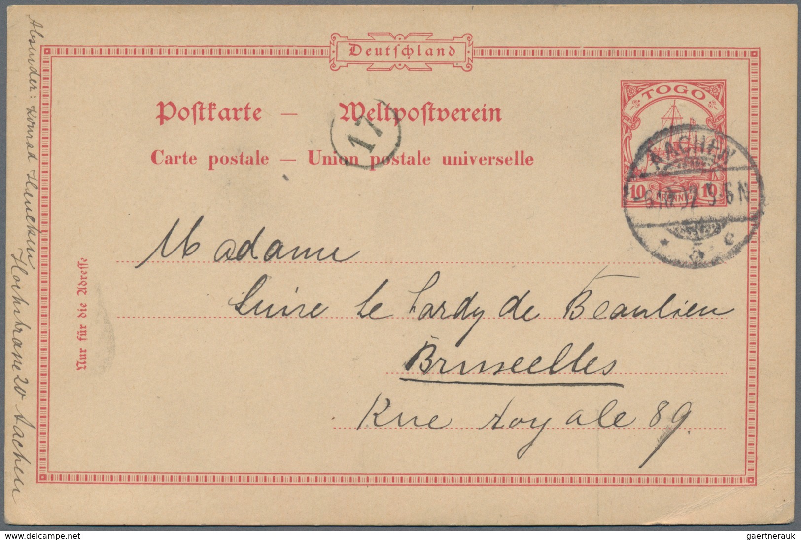 Deutsche Kolonien - Togo - Ganzsachen: 1902, Ganzsachenkarte 10 Pfg. Schiffszeichnung Bedarfsgebrauc - Togo