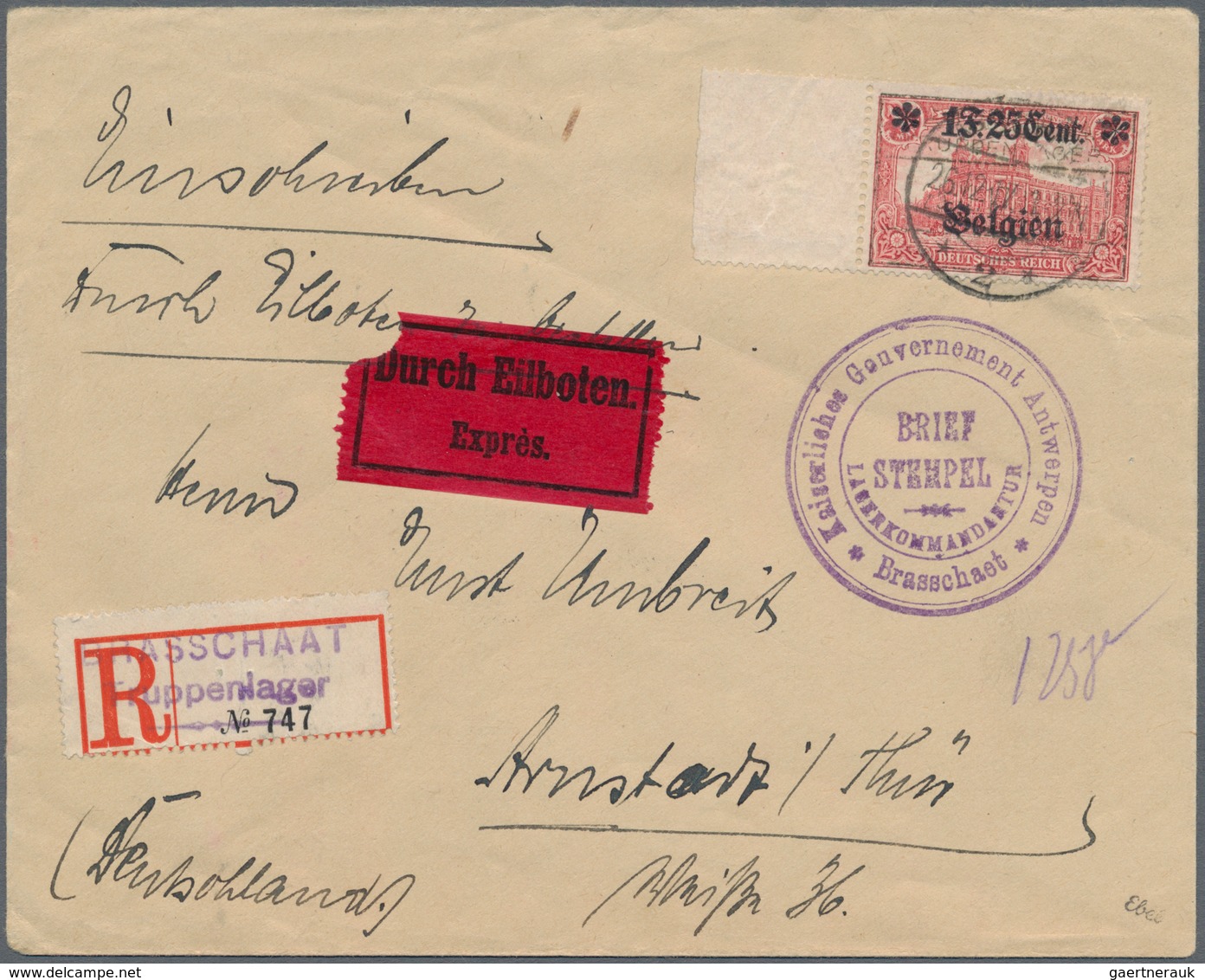Deutsche Besetzung I. WK: Landespost In Belgien: 1917/1918, 1F.25Cent Auf 1 Mark Rot, 2F.50Cent Auf - Bezetting 1914-18