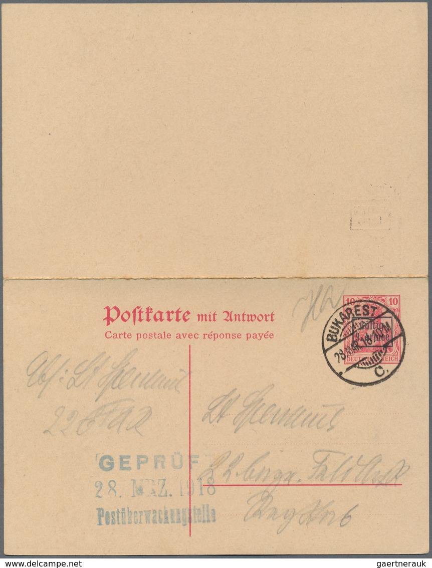 Deutsche Besetzung I. WK: Rumänien - 9. Armee - Ganzsachen: 1918. Doppelkarte 10+10 Pf Germania "9. - Besetzungen 1914-18