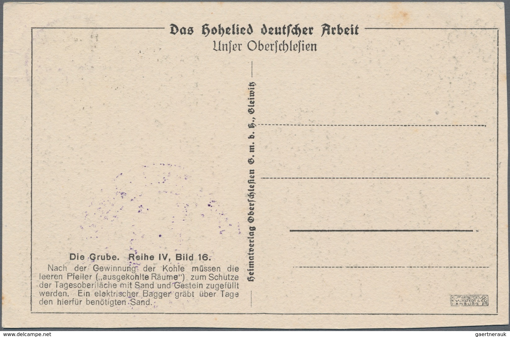 Deutsche Abstimmungsgebiete: Oberschlesien: 1920, 15 Pf Violett, Bildseitig Auf Ansichtskarte Mit Ab - Andere & Zonder Classificatie