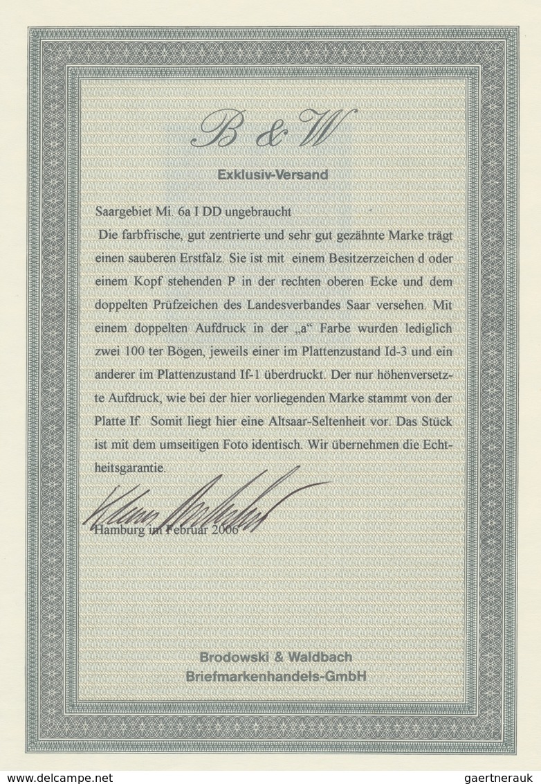 Deutsche Abstimmungsgebiete: Saargebiet: 1920, "10 Pfg. Germania/Sarre Mit Doppeltem Aufdruck", Unge - Covers & Documents