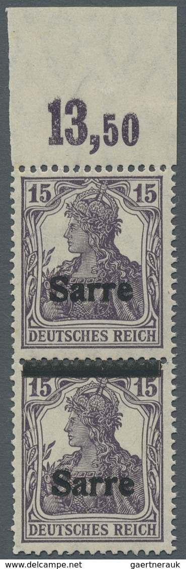 Deutsche Abstimmungsgebiete: Saargebiet: 1920, "15 Pfg. Germania/Sarre Als Senkr. Paar Oben Nur Schr - Briefe U. Dokumente