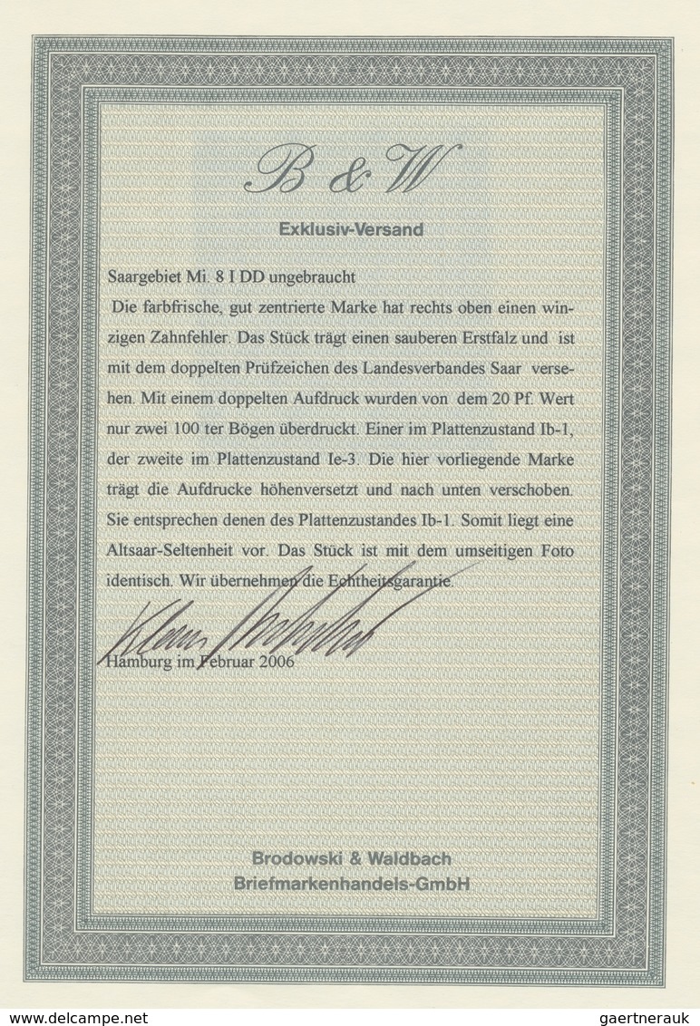 Deutsche Abstimmungsgebiete: Saargebiet: 1920, "20 Pfg. Germania/Sarre Mit Doppeltem Aufdruck", Unge - Covers & Documents