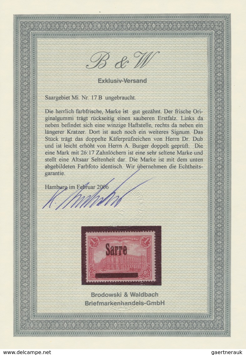 Deutsche Abstimmungsgebiete: Saargebiet: 1920, "1 Mk. Germania/Sarre Mit Zähnung B", Ungebrauchter W - Covers & Documents