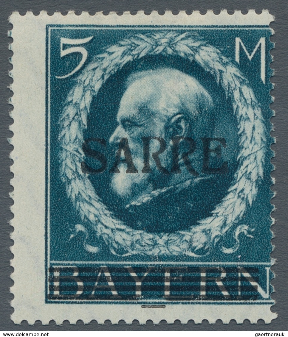 Deutsche Abstimmungsgebiete: Saargebiet: 1920, "5 Mk. Bayern/Sarre Stark Dezentriert (nur Von Zwei B - Briefe U. Dokumente
