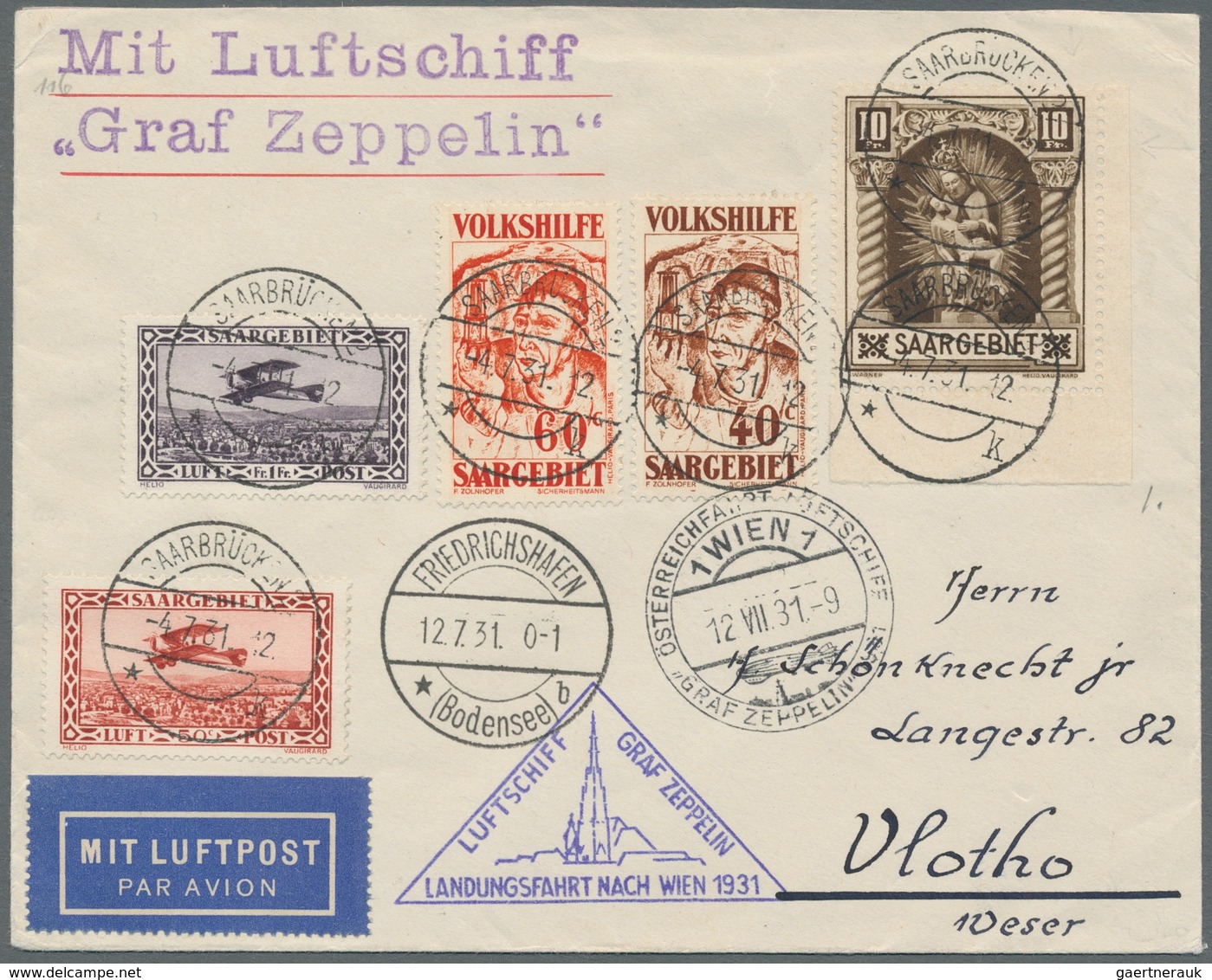 Deutsche Abstimmungsgebiete: Saargebiet: 1925, "10 Fr. Madonna Mit PLF I", Herrlich Frische Bogeneck - Covers & Documents