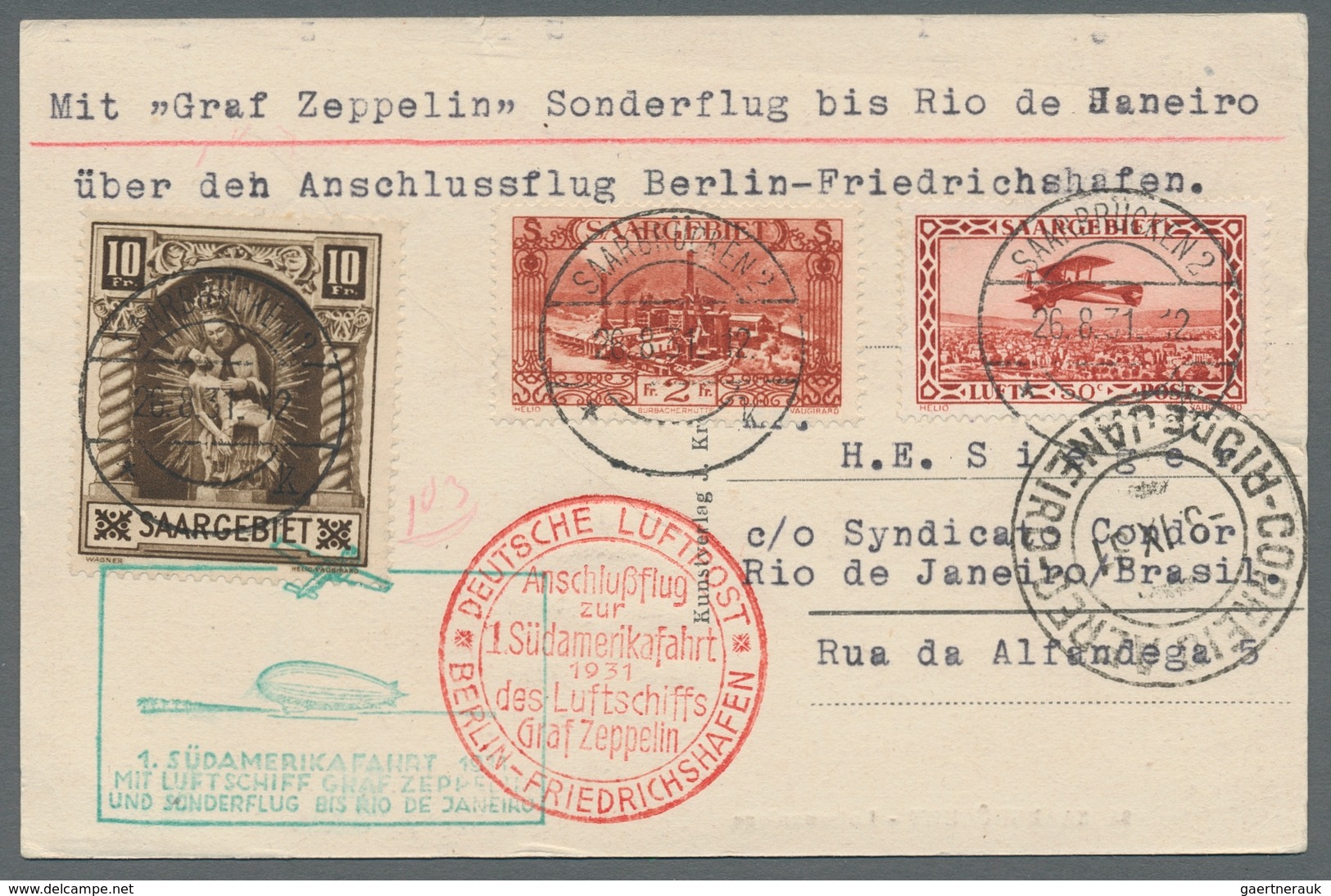 Deutsche Abstimmungsgebiete: Saargebiet: 1931 - 1. SAF, Zuleitung Saar Auf Hochwertig Mit Mi. 103 II - Covers & Documents