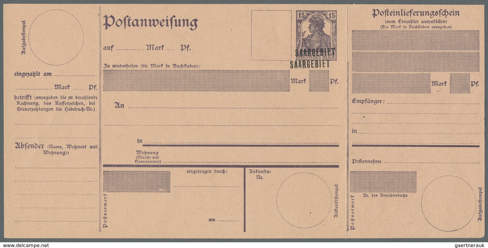 Deutsche Abstimmungsgebiete: Saargebiet - Ganzsachen: 1920/21, "15 Pfg. Germania/Saargebiet Mit Dopp - Postal Stationery