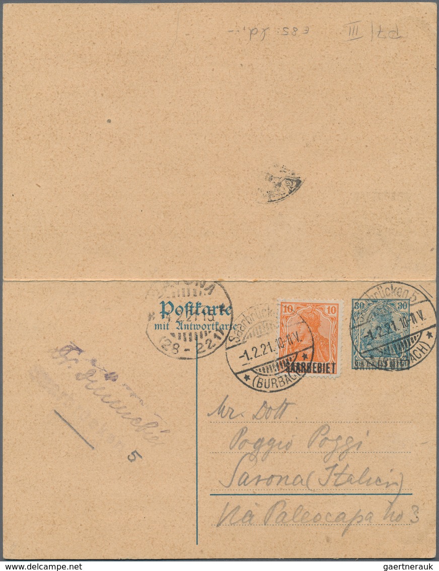 Deutsche Abstimmungsgebiete: Saargebiet - Ganzsachen: 1921, Bedarfs- Und Portogerecht Verwendete Gan - Postal Stationery