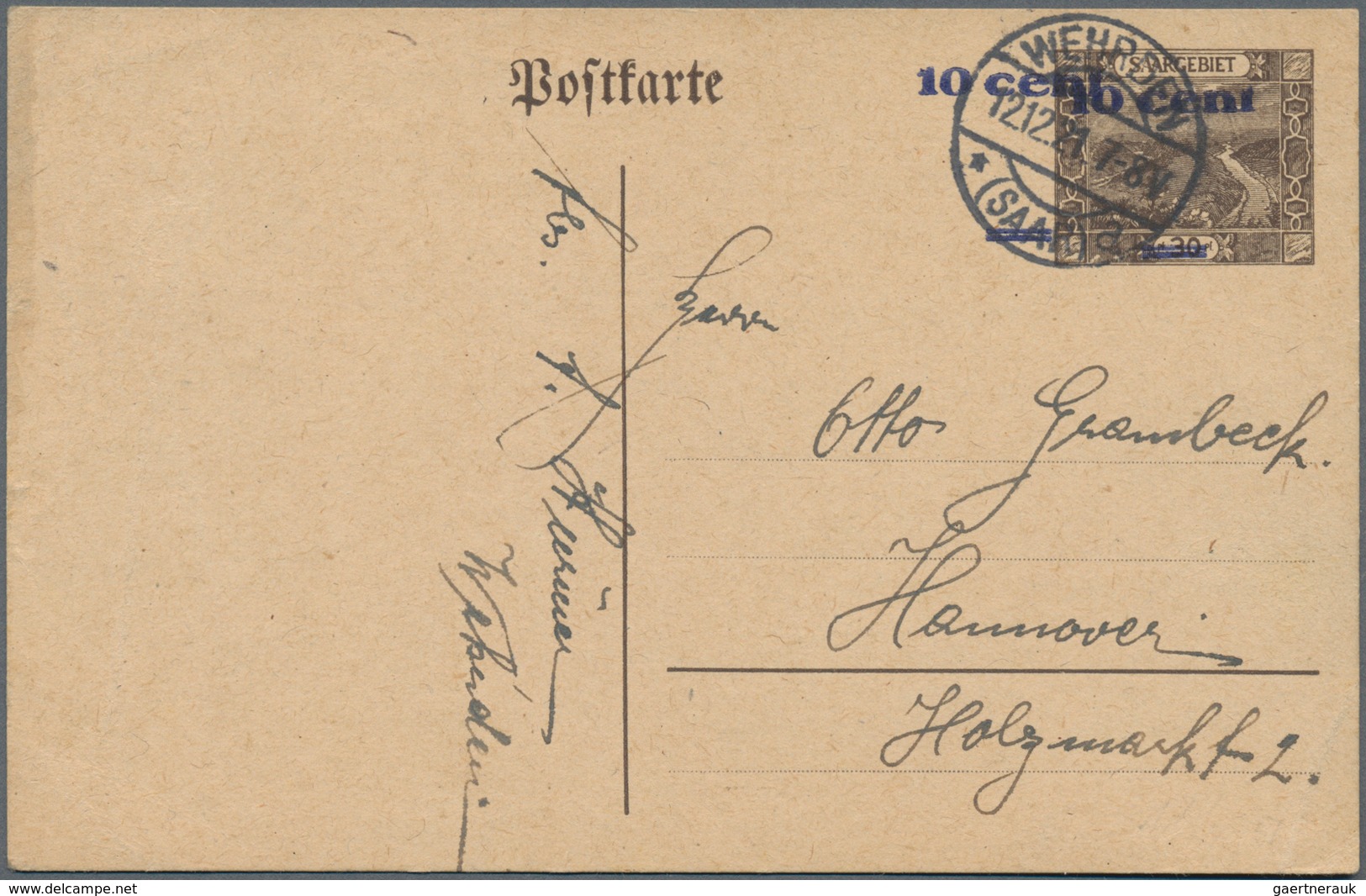 Deutsche Abstimmungsgebiete: Saargebiet - Ganzsachen: 1921, Bedarfs- Und Portogerecht Gebrauchte Gan - Postal Stationery