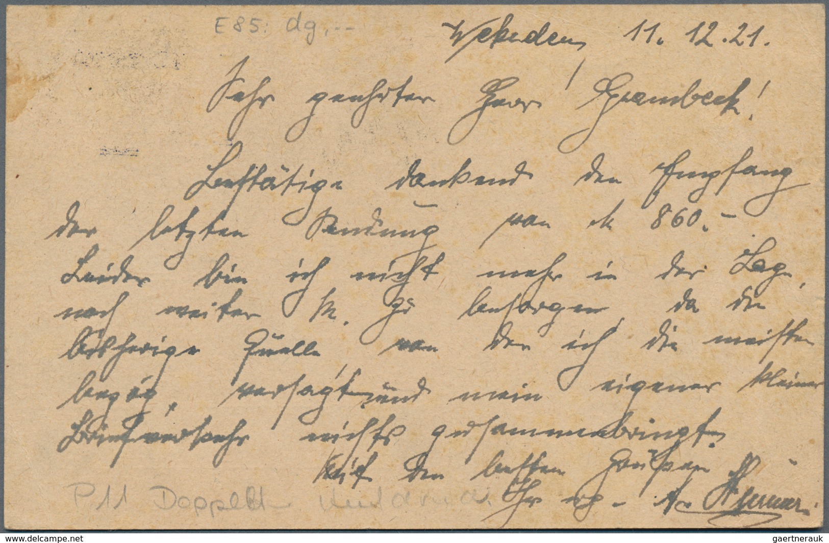 Deutsche Abstimmungsgebiete: Saargebiet - Ganzsachen: 1921, Bedarfs- Und Portogerecht Gebrauchte Gan - Postwaardestukken