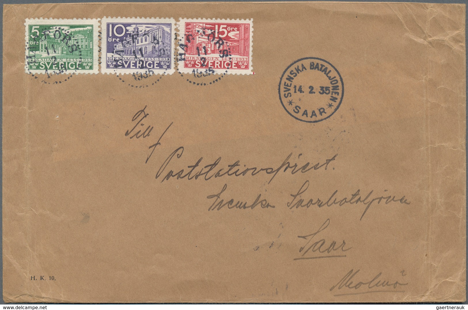 Deutsche Abstimmungsgebiete: Saargebiet - Feldpost: 1935, Brief Mit Frankatur Von 5 öre Grün, 10 öre - Briefe U. Dokumente