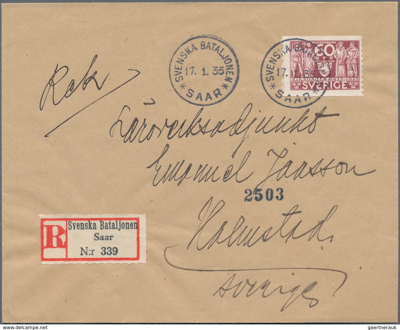 Deutsche Abstimmungsgebiete: Saargebiet - Feldpost: 1935, Eingeschriebener Feldpostbrief Mit Frankat - Covers & Documents