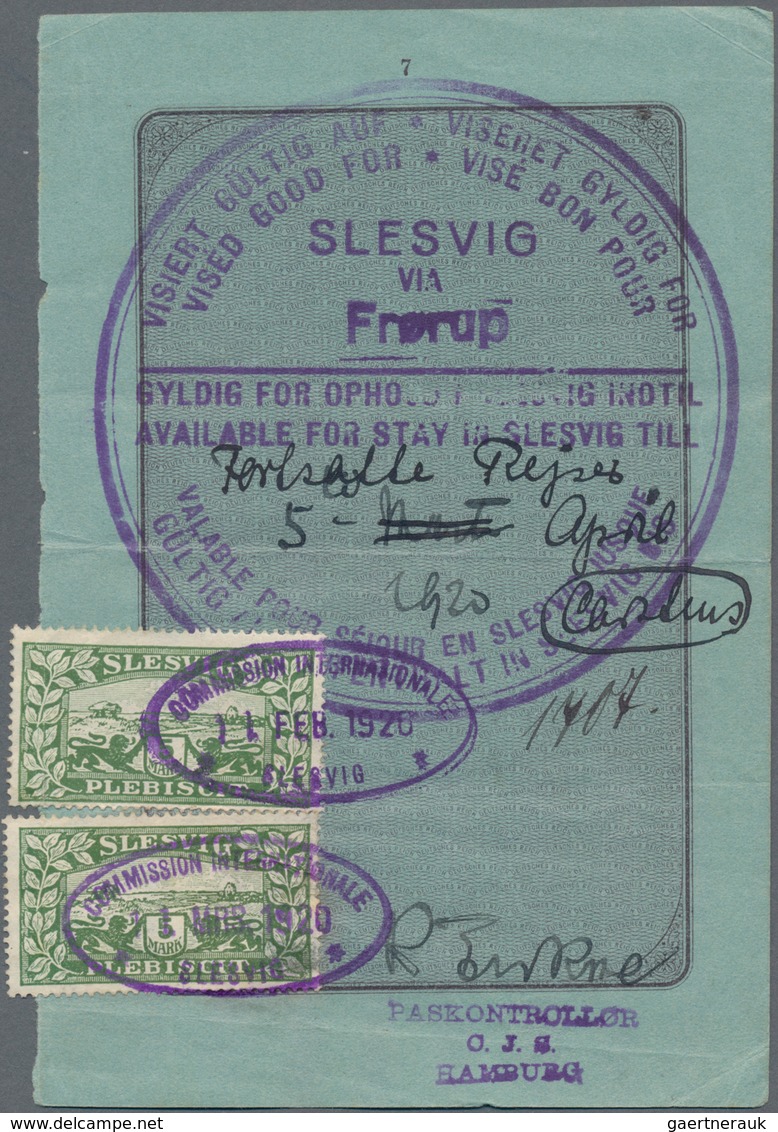 Deutsche Abstimmungsgebiete: Schleswig: 1920, 5 Mark Grün, Zwei Werte Auf Seite Eines Reisepasses Mi - Other & Unclassified