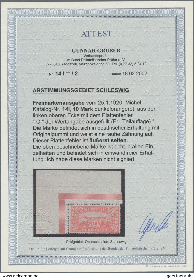 Deutsche Abstimmungsgebiete: Schleswig: 1920, Freimarken "Wappen Und Landschaft", 10 Mark Dunkeloran - Other & Unclassified