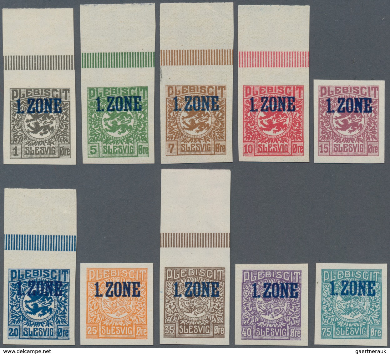 Deutsche Abstimmungsgebiete: Schleswig: 1920, Aufdruck "1. Zone", 1 Ö. Bis 10 Kr., Komplette Serie V - Other & Unclassified