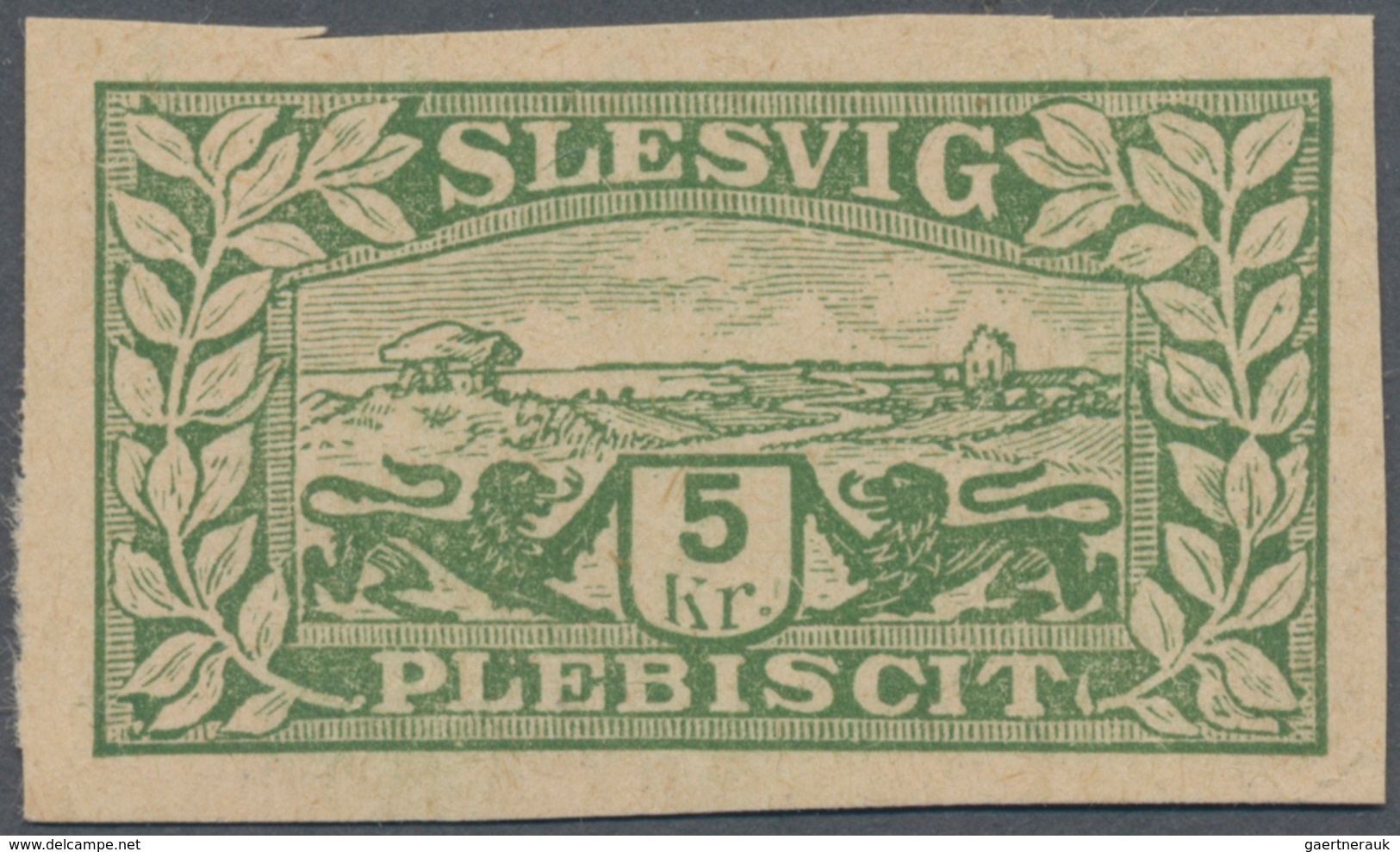 Deutsche Abstimmungsgebiete: Schleswig: 1920, Aufdruck "1.Zone", 5 Kr. Dunkelgelblichgrün, Geschnitt - Sonstige & Ohne Zuordnung