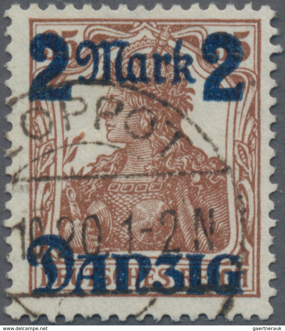 Danzig: 1920, 2 M. Auf 35 Pf. Germania OHNE NETZUNTERDRUCK Mit Sauberem Stempel "(Z)OPPOT", Nicht Si - Other & Unclassified