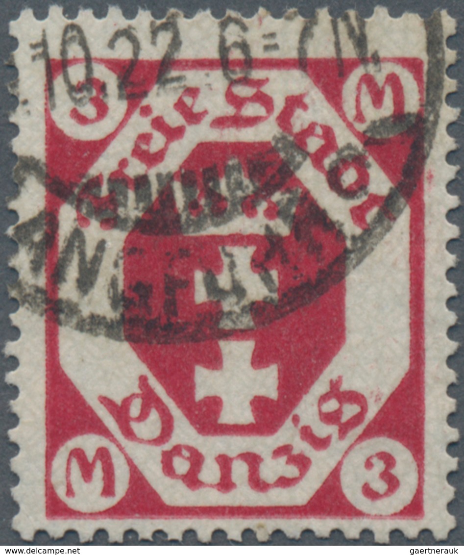 Danzig: 1922, Freimarke 3 M Staatswappen, (dunkel)karminrot, Zeitgerecht Gestempelt "LANGFUHR C ..10 - Andere & Zonder Classificatie