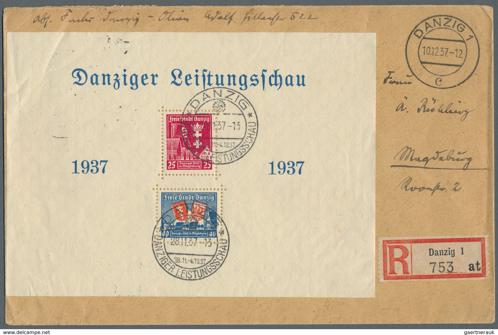 Danzig: 1937, "Leistungsschau"-Block Mit Zweimal ESST Auf Erst Am 10.12.37 Aufgegebenem R-Brief Nach - Other & Unclassified