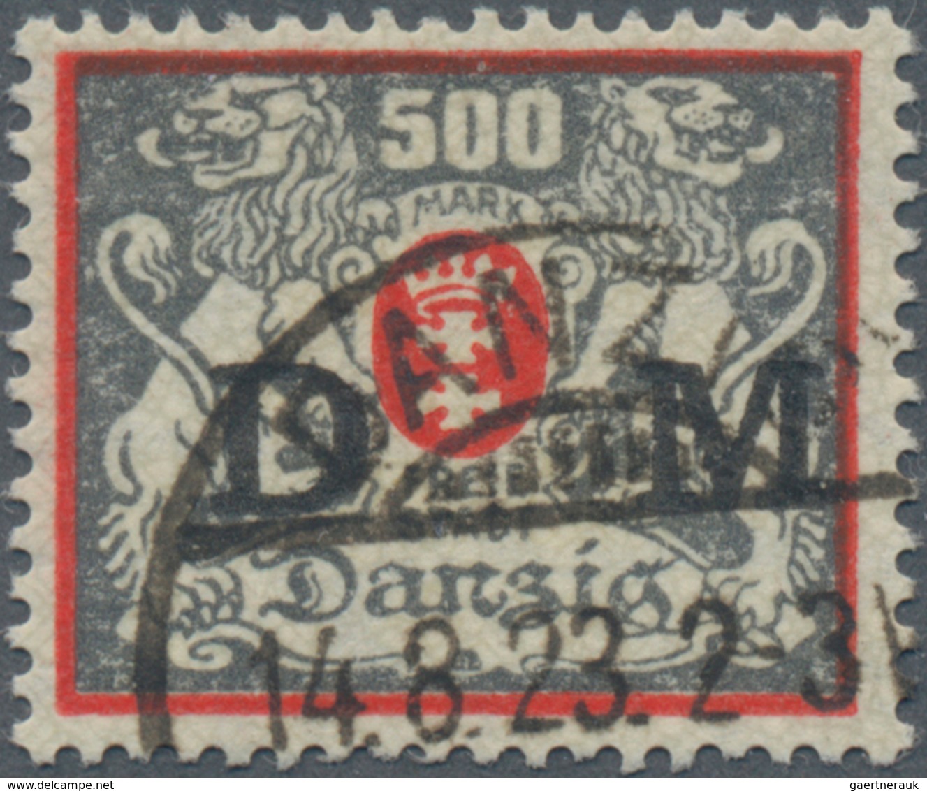 Danzig - Dienstmarken: 1923, 500 M Lebhaftrot/schwärzlichgraugrün, Zeitgerecht Gestempelt, "echt Und - Sonstige & Ohne Zuordnung