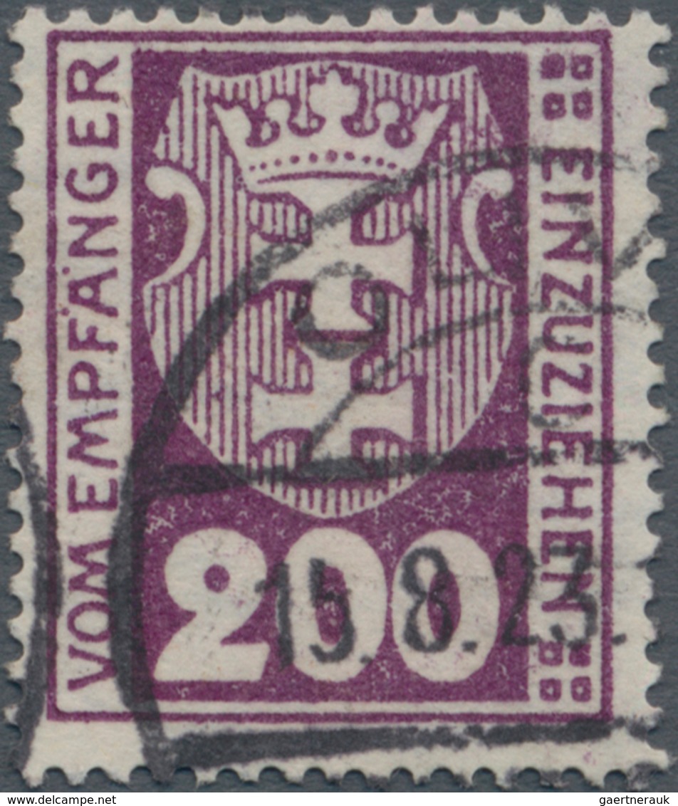 Danzig - Portomarken: 1923, 200 (Pf) Dunkelviolettpurpur, Wasserzeichen Maschen Liegend, Zeitgerecht - Sonstige & Ohne Zuordnung