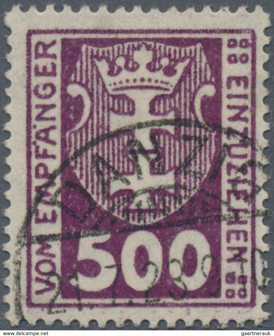 Danzig - Portomarken: 1923, 500 (Pf) Dunkelviolettpurpur, Wasserzeichen Maschen Liegend, Zeitgerecht - Other & Unclassified