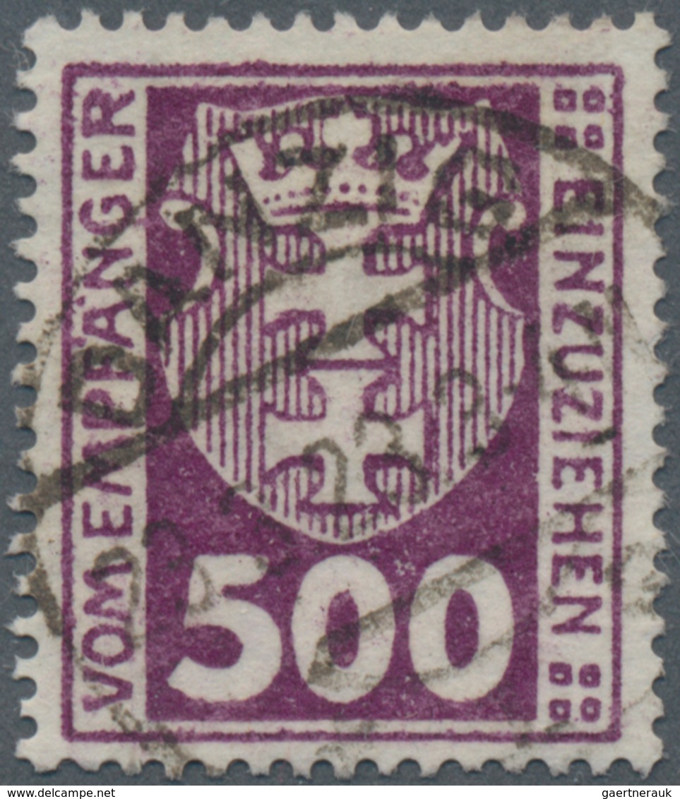 Danzig - Portomarken: 1923, 500 Pf Dkl'violettpurpur, Wz.Y, Mit Zentrischem Zeitgerechten Stempel, E - Sonstige & Ohne Zuordnung