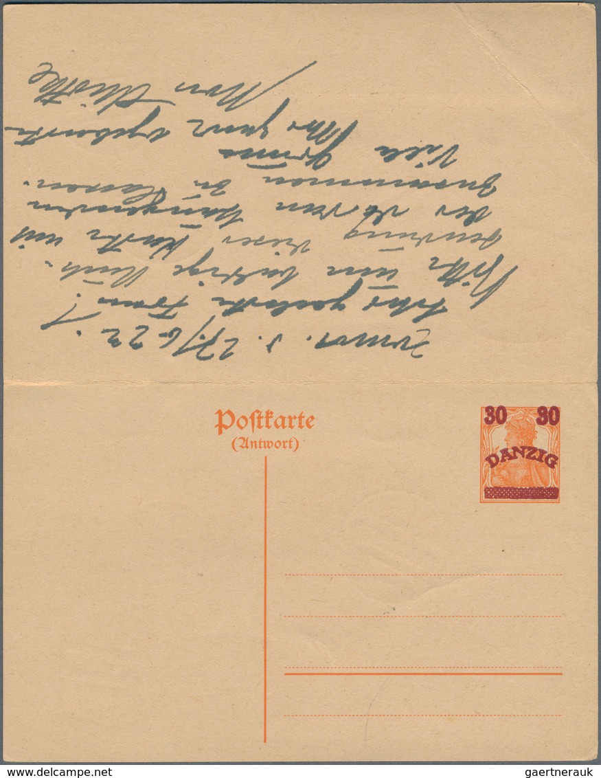 Danzig - Ganzsachen: 1922, Gebrauchte Ganzsachenpostkarte Mit Bezahlter Antwort, Wst. Germania Insch - Andere & Zonder Classificatie