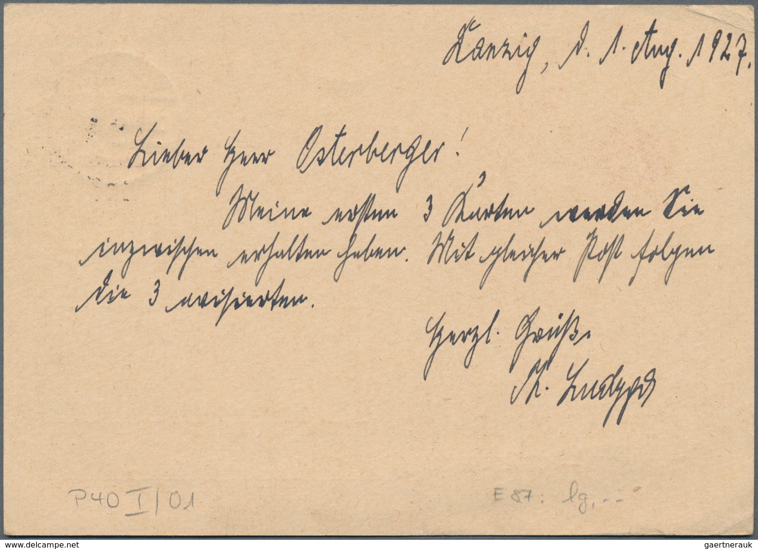 Danzig - Ganzsachen: 1927, Bedarfs- Und Portogerecht Verwendete Ganzsachenbildpostkarte Wst. Wappen - Andere & Zonder Classificatie