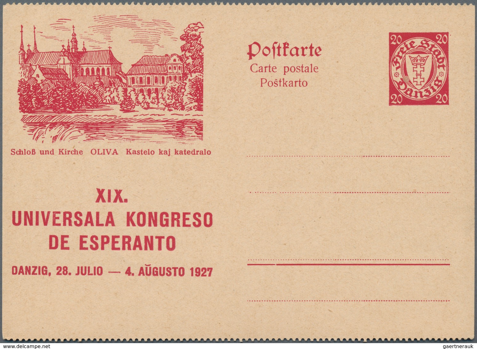 Danzig - Ganzsachen: 1927, Ungebrauchte, Beidseitig Gezähnte Ganzsachenbildpostkarte Wst. Wappen 20 - Other & Unclassified