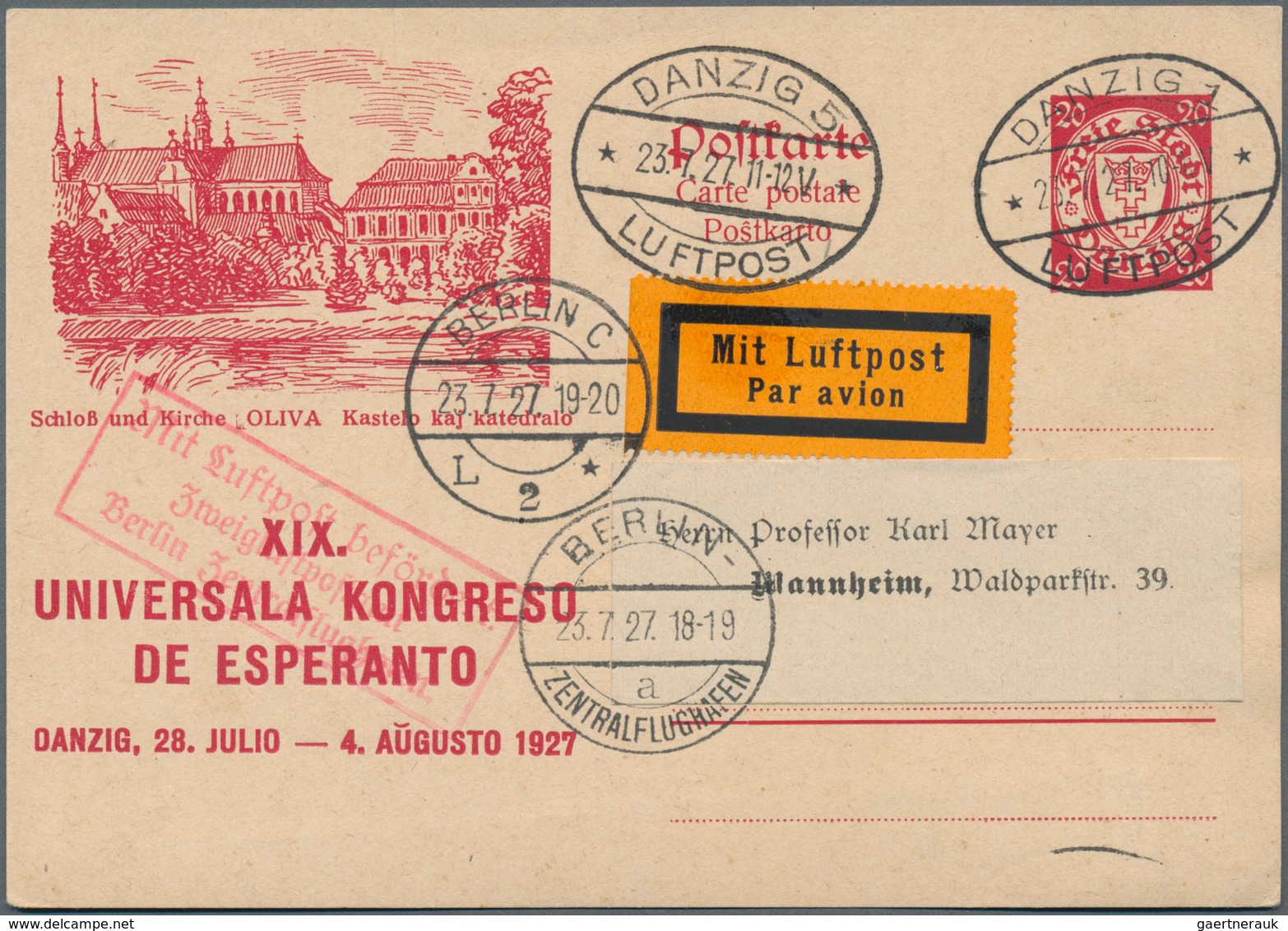 Danzig - Ganzsachen: 1927, Bedarfs- Und Portogerecht Als Inlandsluftpostkarte Verwendete Ganzsachenb - Sonstige & Ohne Zuordnung