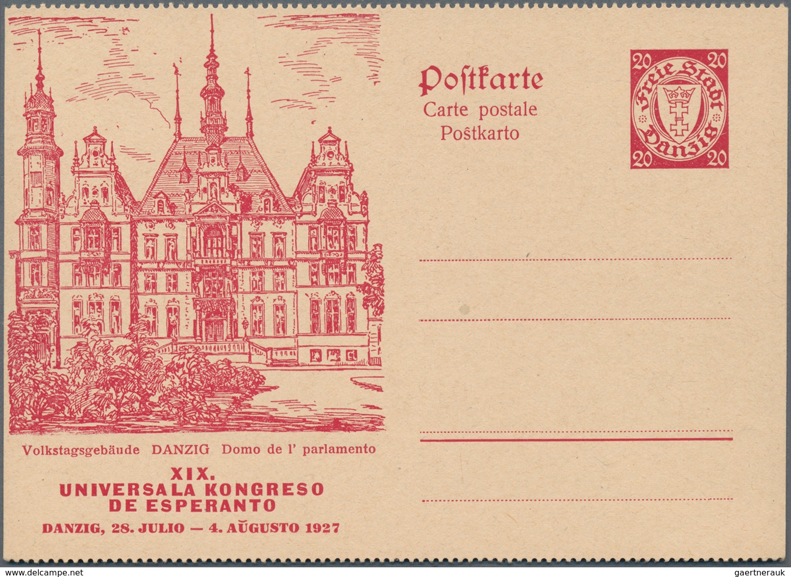Danzig - Ganzsachen: 1927, Ungebrauchte, Beidseitig Gezähnte Ganzsachenbildpostkarte Wst. Wappen 20 - Other & Unclassified