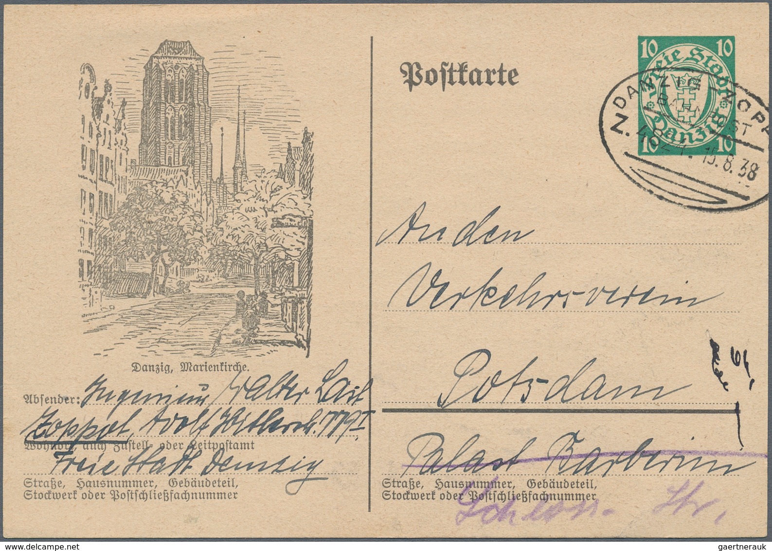 Danzig - Ganzsachen: 1938. Bild-Postkarte 10 Pf Wappen Mit Linksseitiger Abbildung "Marienkirche". G - Andere & Zonder Classificatie