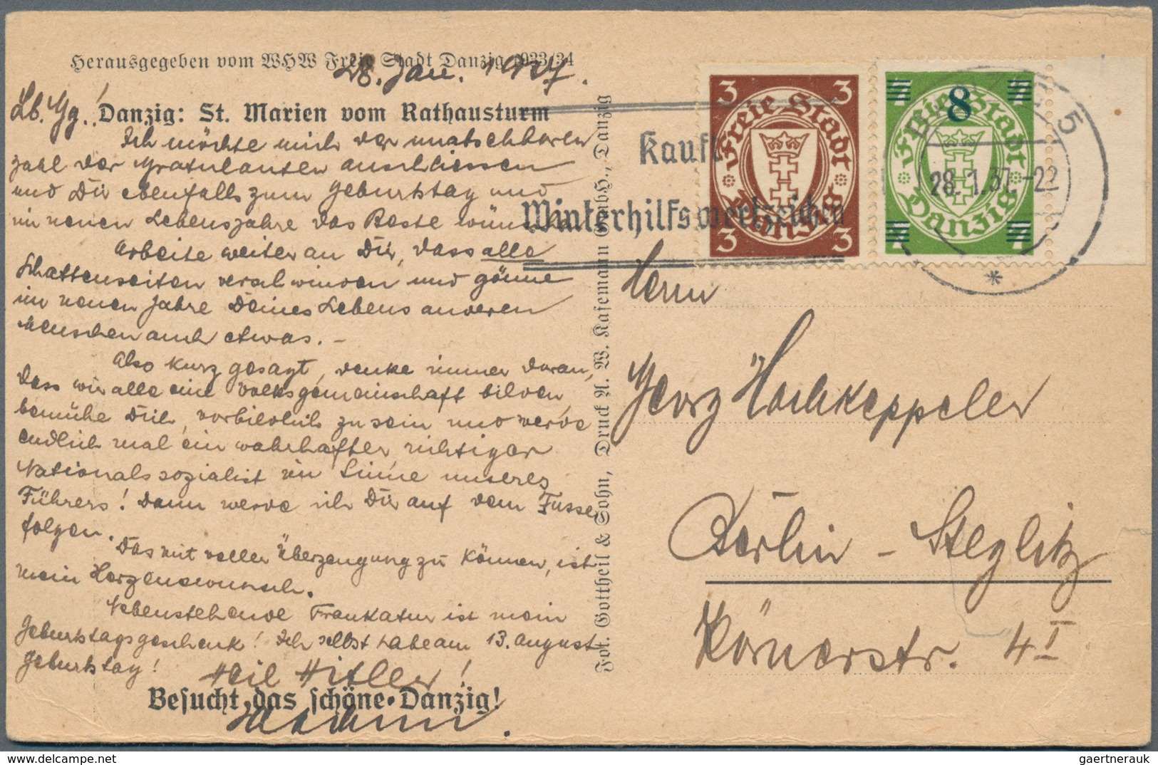 Danzig - Ganzsachen: 1937, Vom WHW Der Freien Stadt Danzig Verausgabte Und Gebrauchte Ansichtskarte - Sonstige & Ohne Zuordnung