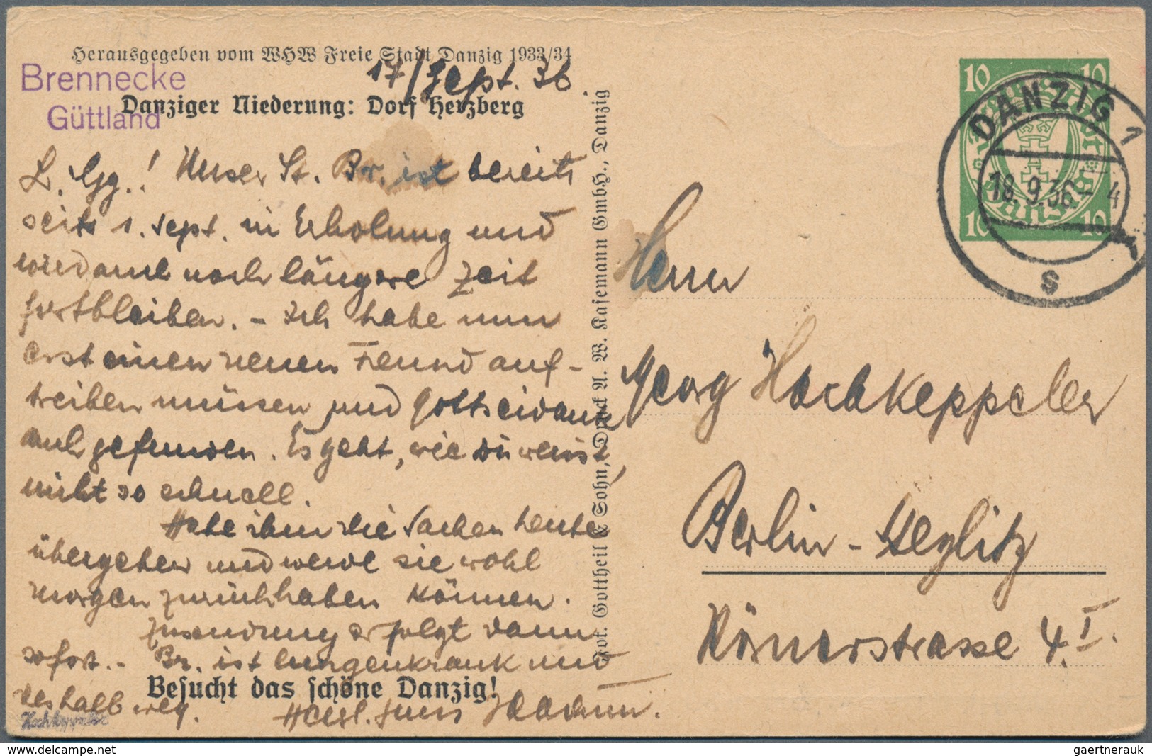 Danzig - Ganzsachen: 1934, Bedarfs- Und Portogerecht Verwendete Ganzsachenbildpostkarte Wst. Wappen - Other & Unclassified