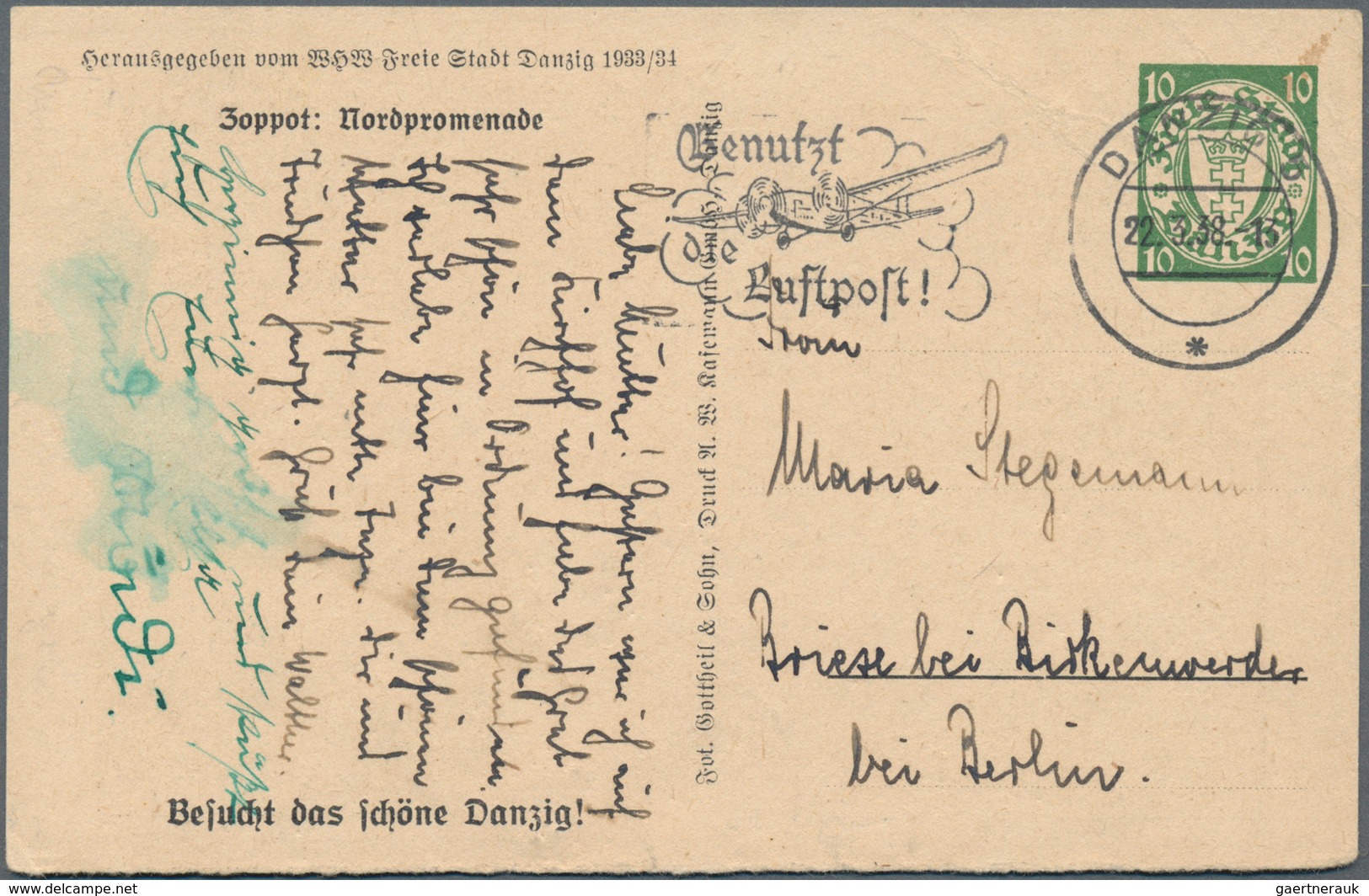 Danzig - Ganzsachen: 1938, Bedarfs- Und Portogerecht Verwendete Ganzsachenbildpostkarte Wst. Wappen - Other & Unclassified