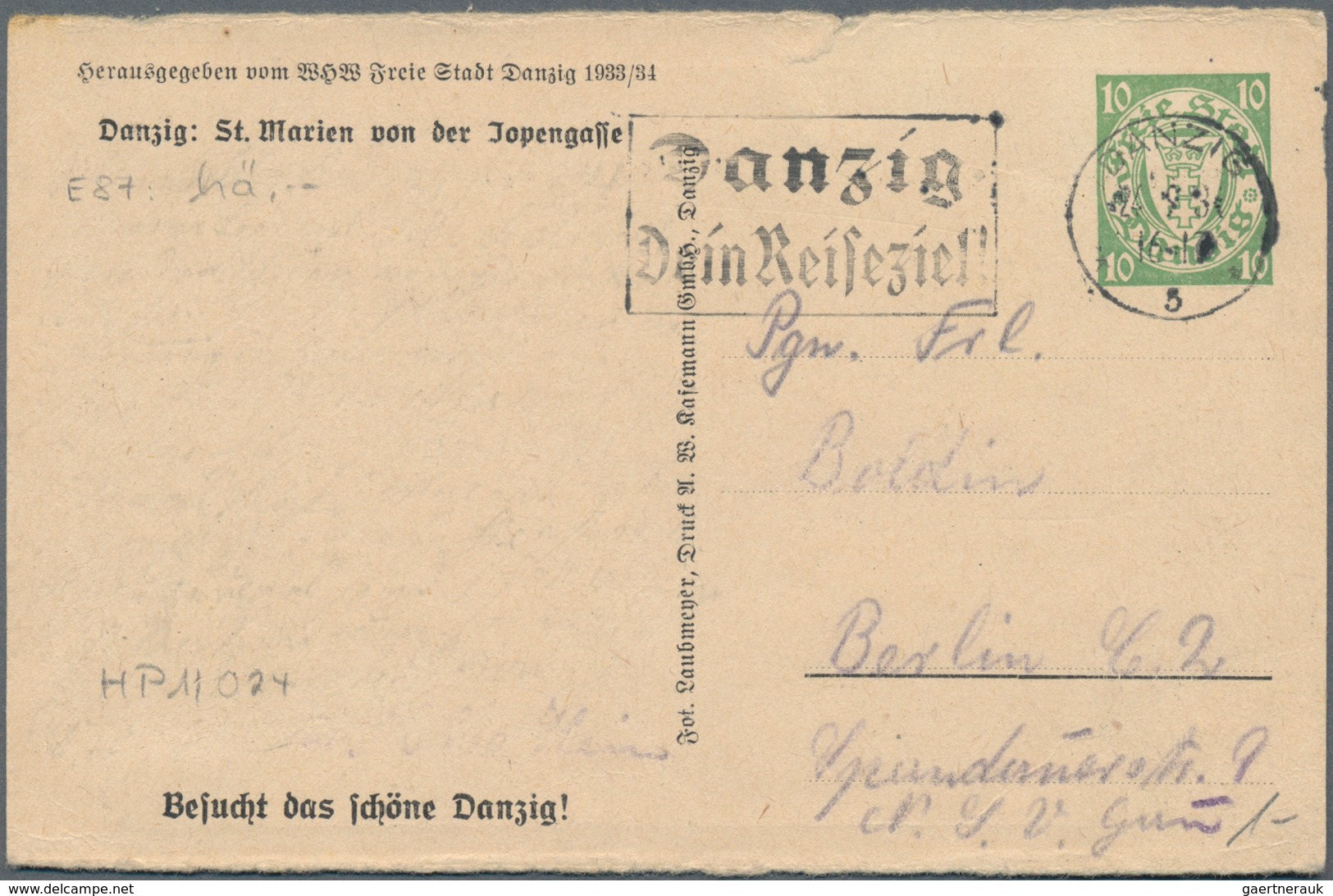 Danzig - Ganzsachen: 1938, Bedarfs- Und Portogerecht Verwendete Ganzsachenbildpostkarte Wst. Wappen - Andere & Zonder Classificatie