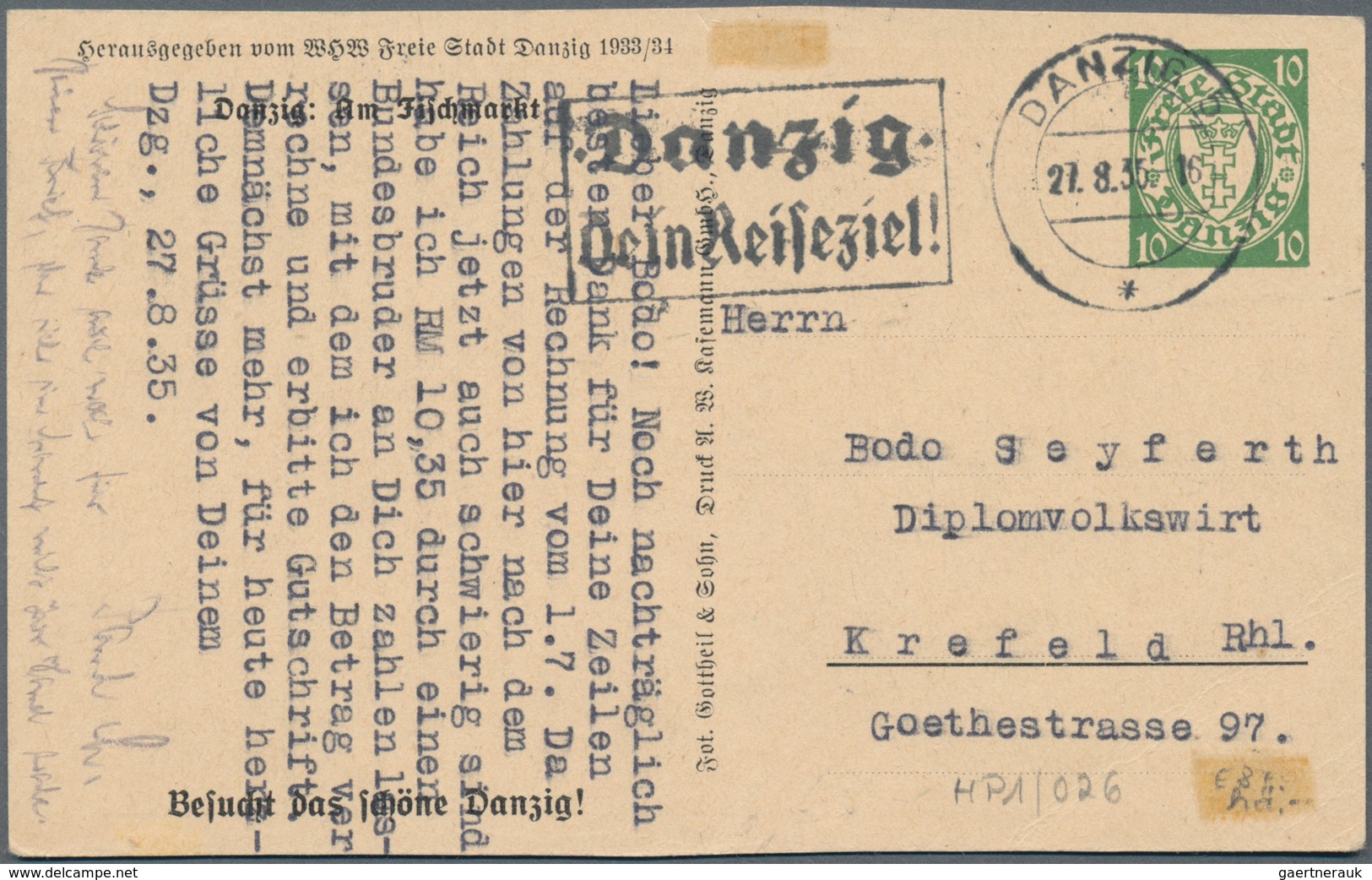 Danzig - Ganzsachen: 1935, Bedarfs- Und Portogerecht Verwendete Ganzsachenbildpostkarte Wst. Wappen - Sonstige & Ohne Zuordnung